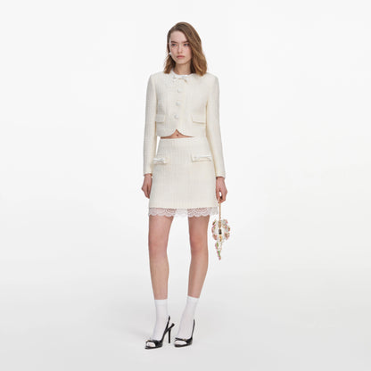 Cream Boucle Lace Mini Skirt
