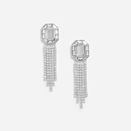 Silver Crystal Droplet Earrings