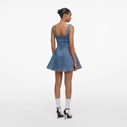Denim Flared Logo Mini Dress