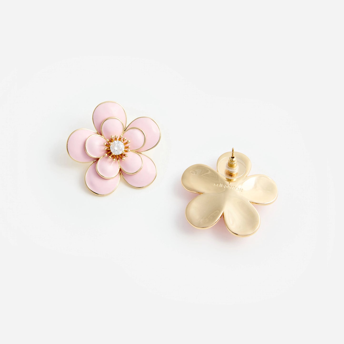 Pink Enamel Flower Earrings
