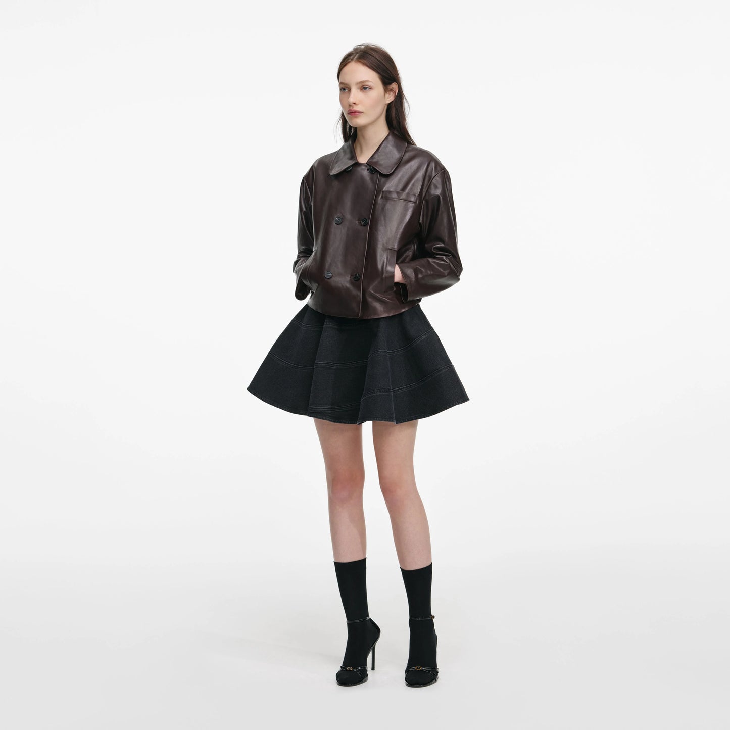 Brown Cropped Leather Jacket