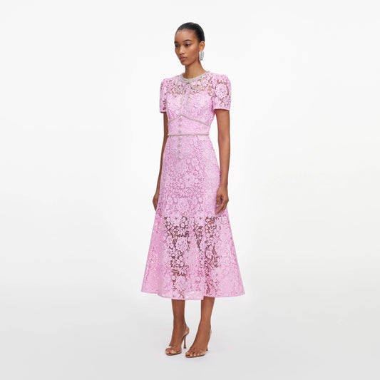 Pink Cord Lace Midi Dress