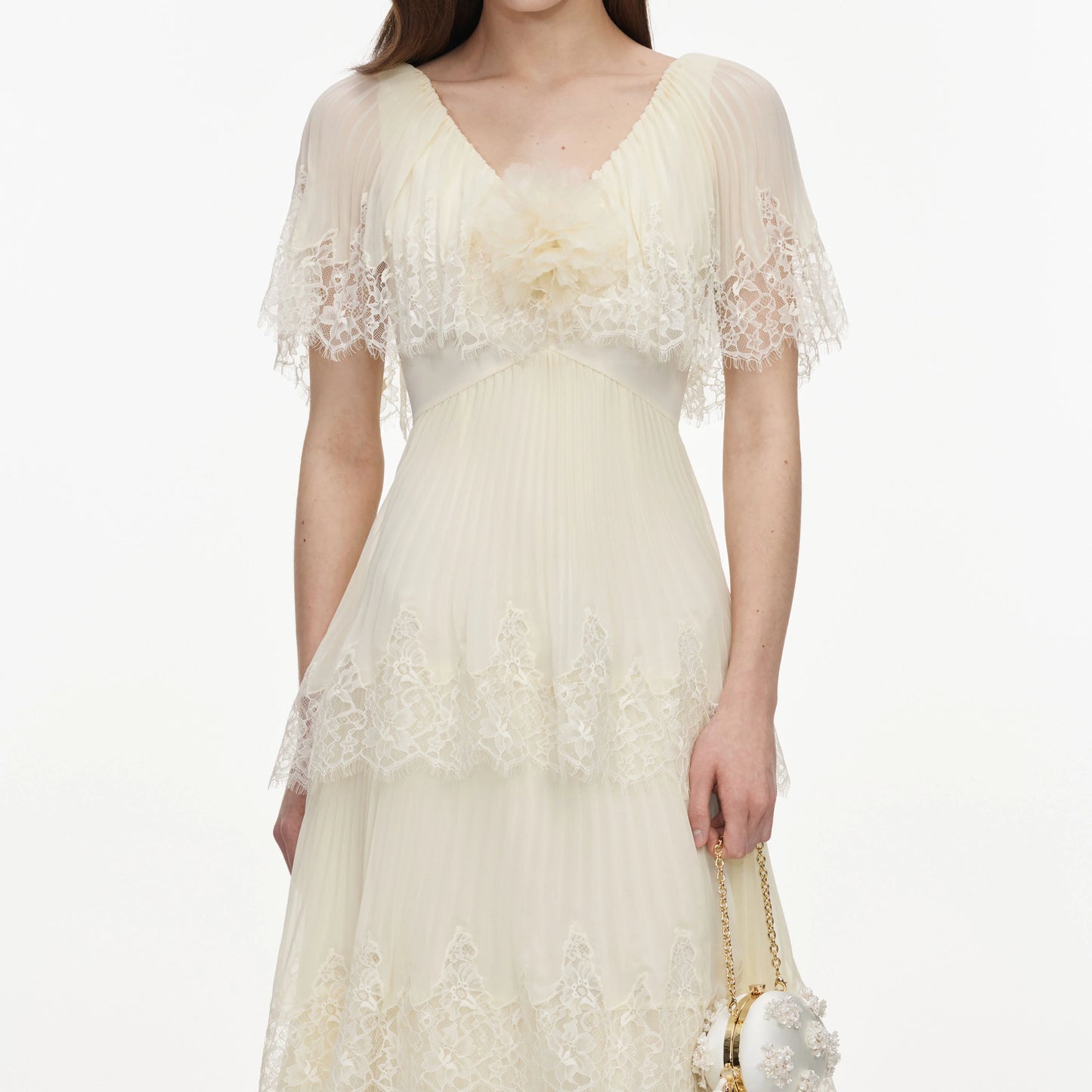 Yellow Chiffon Tiered Midi Dress