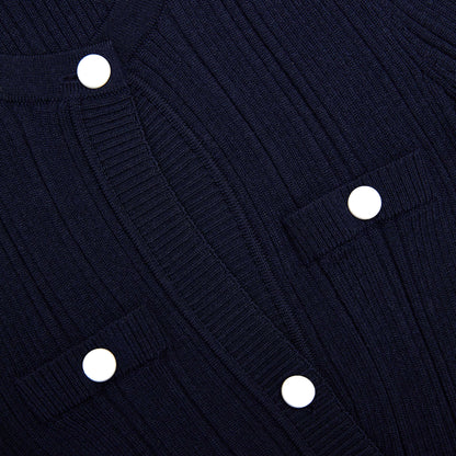 Navy Asymmetric Knit Top