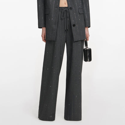 Grey Rhinestone Pinstripe Trousers