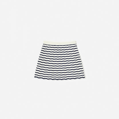 Cream And Navy Striped Knitted Skirt