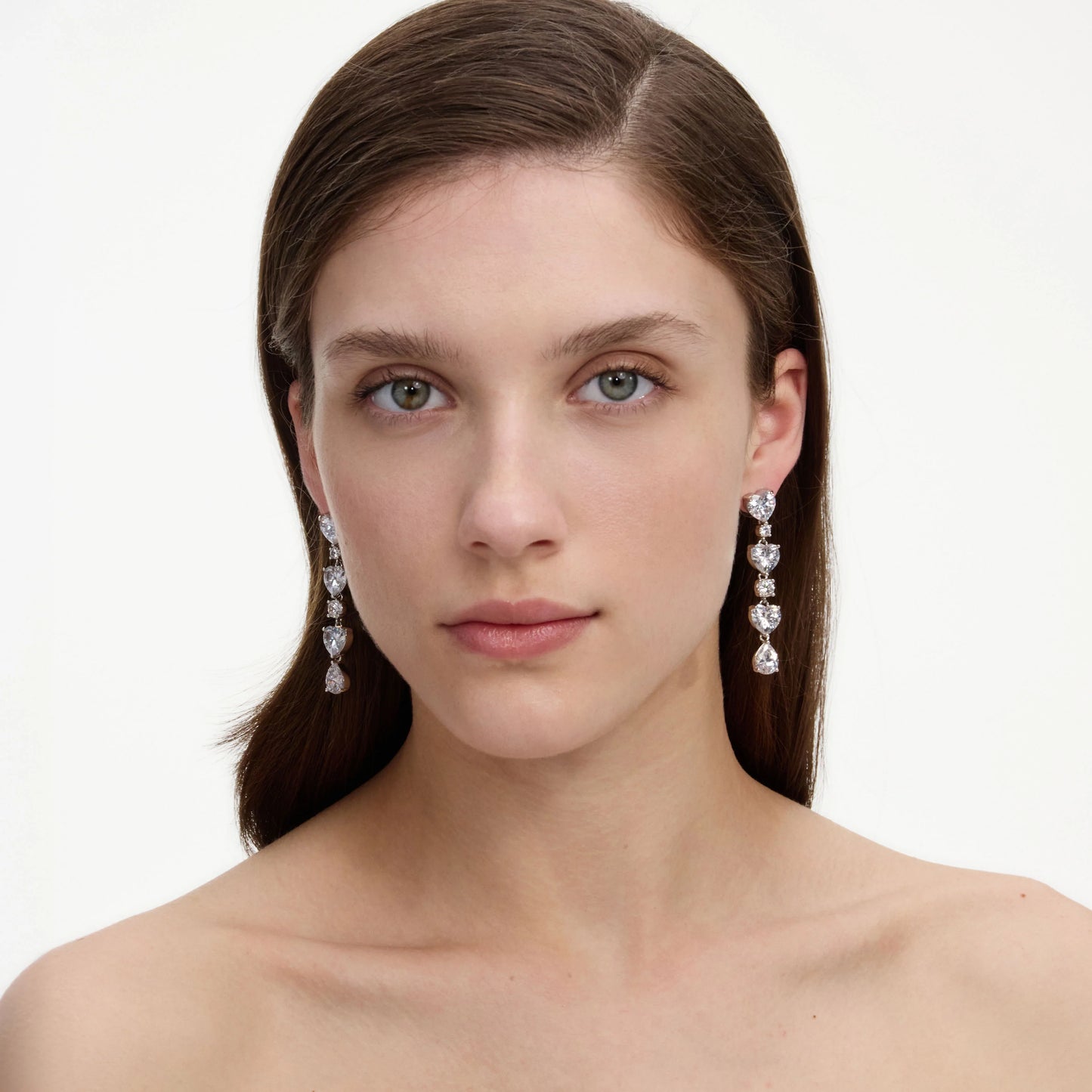 Crystal Heart Tiered Earrings
