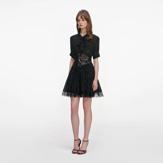 Black And Gold Chiffon Mini Dress