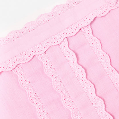 Pink Ramie Flower Embroidered Dress