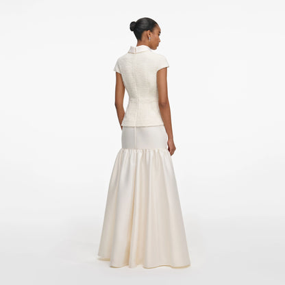 Cream Boucle Taffeta Maxi Dress