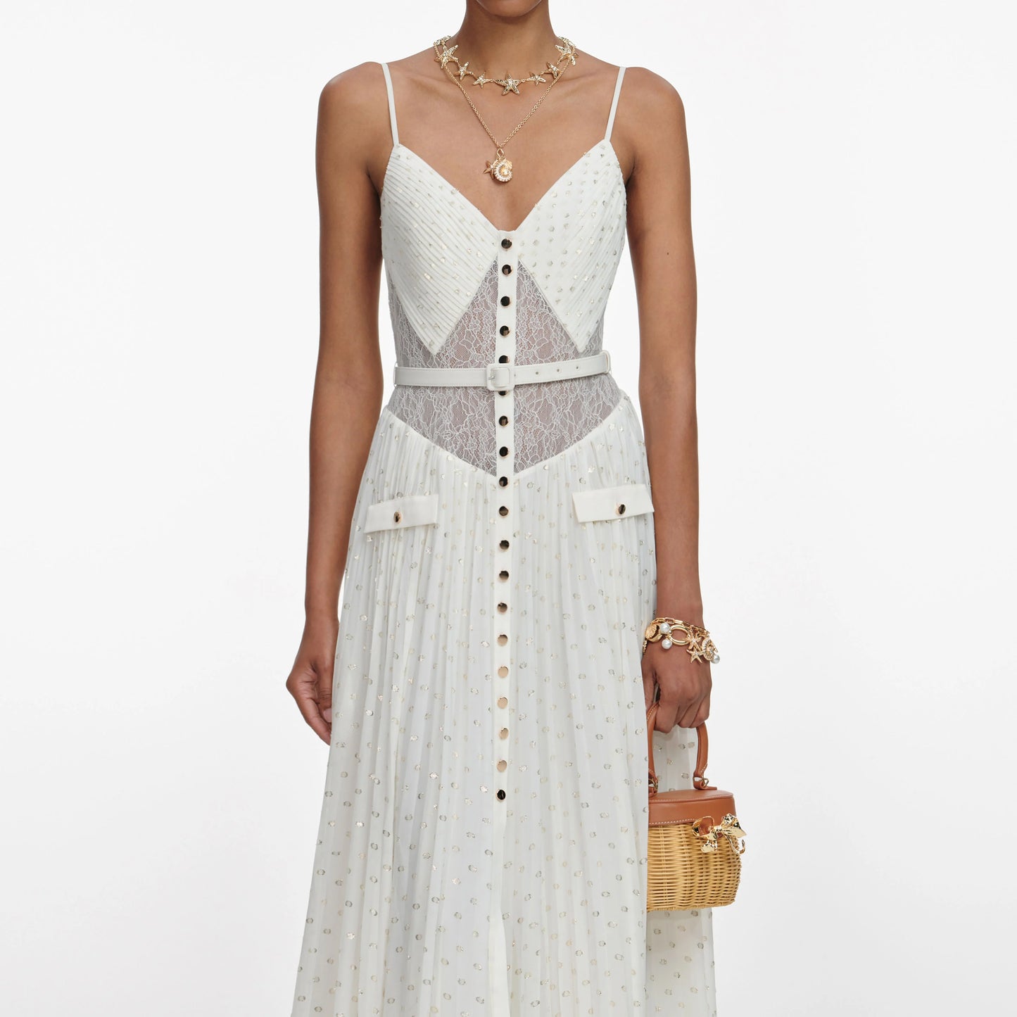 Cream And Gold Chiffon Maxi Dress
