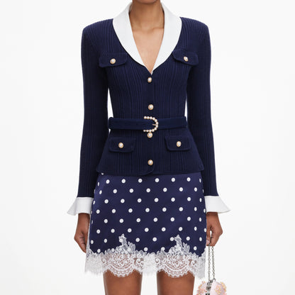 Navy Ribbed Knit Cardigan