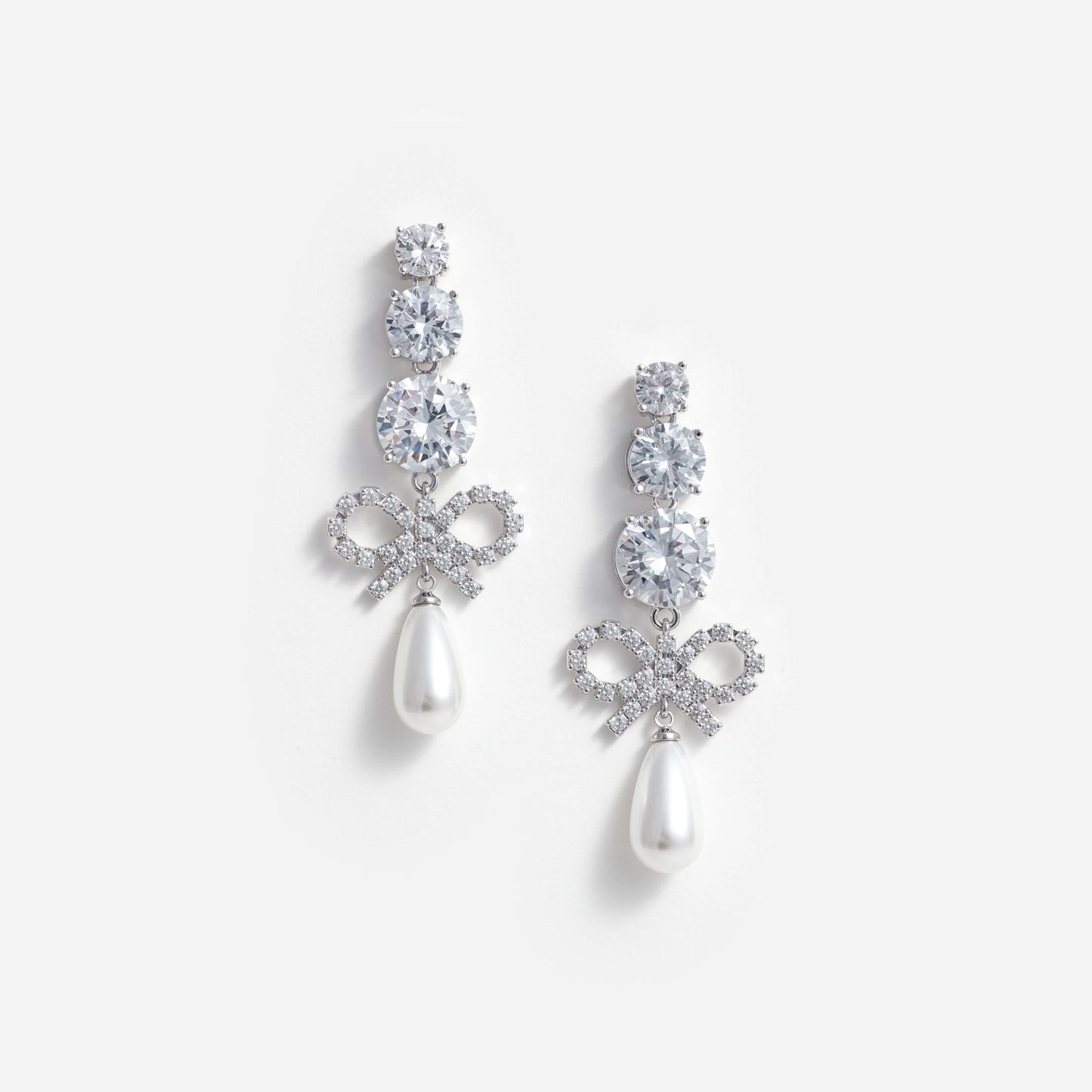 Crystal Bow Pearl Earrings