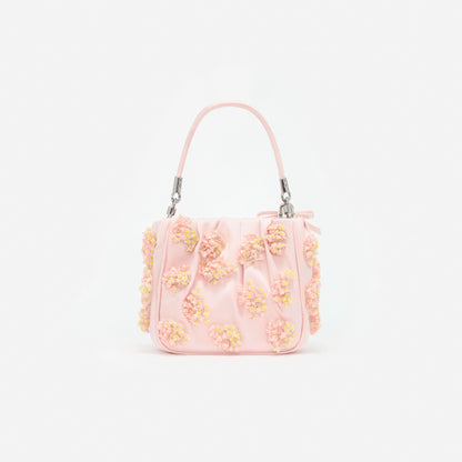 Pink Satin Floral Beaded Tote Bag