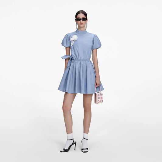 Blue Cotton Drape Mini Dress