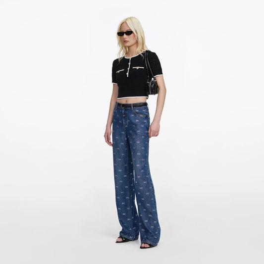 Black Pointelle Knit Top