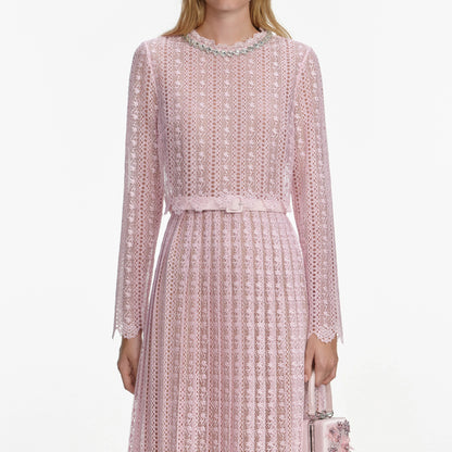 Pink Organza Lace Maxi Dress