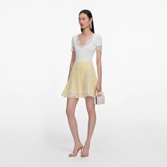 Yellow Pointelle Knit Mini Skirt