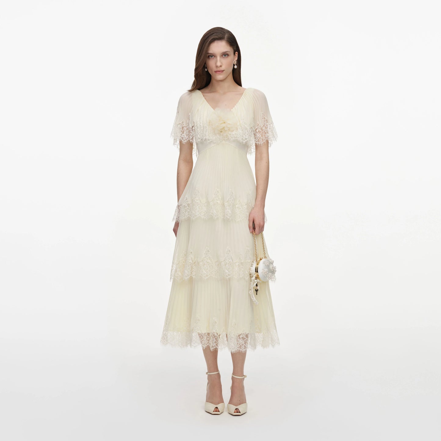 Yellow Chiffon Tiered Midi Dress