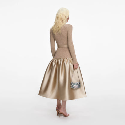 Gold Knit Taffeta Midi Dress