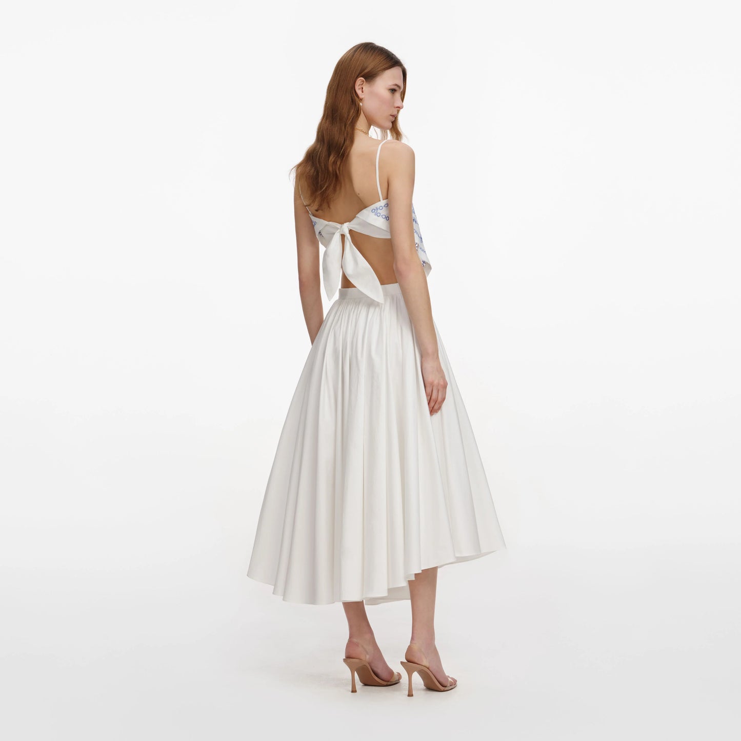 White And Blue Embroidered Linen Top