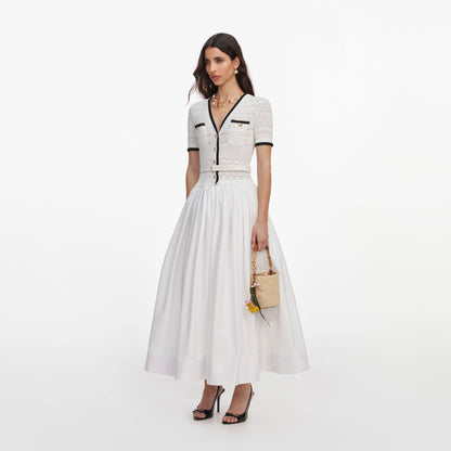White Knit Linen Midi Dress