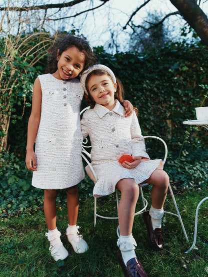 Pink Boucle Lace Bow Dress