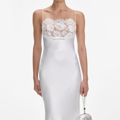 White Satin Lace Maxi Dress