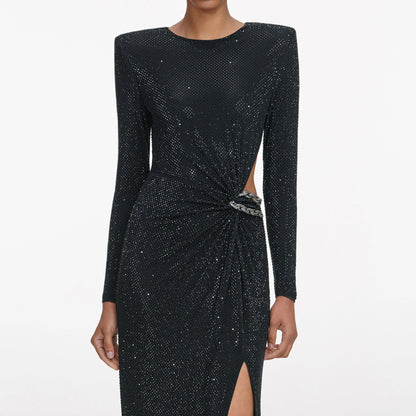 Black Rhinestone Embellished Maxi Dress
