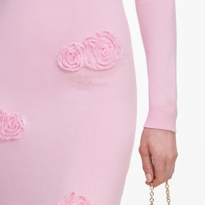 Pink Flower Knit Midi Dress