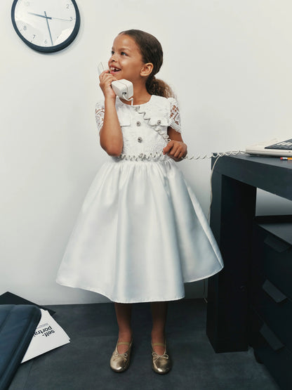 White Lace Taffeta Dress
