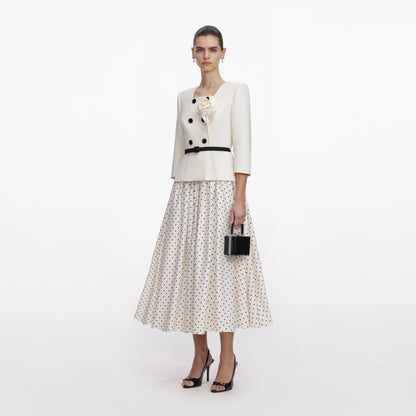 Cream 3D Flower Polka Dot Midi Dress
