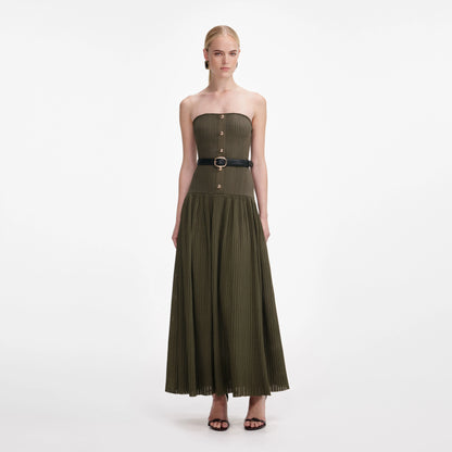 Khaki Bandeau Knit Midi Dress