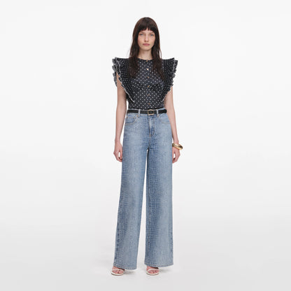 Black Polka Dot Frill Top