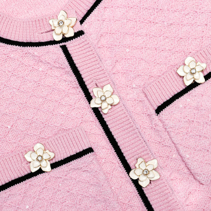 Pink Flower Knit Top
