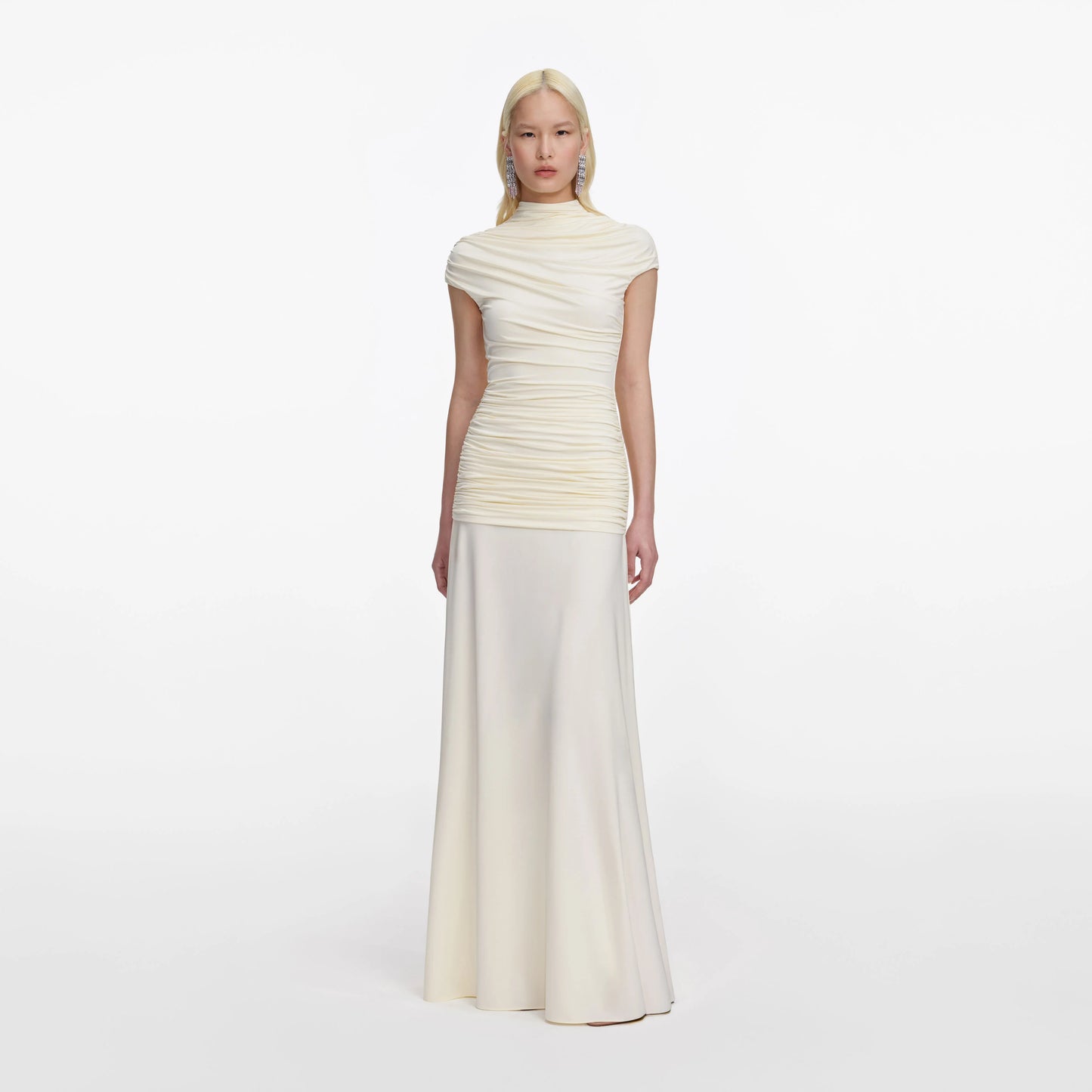 Yellow Jersey Draped Maxi Dress