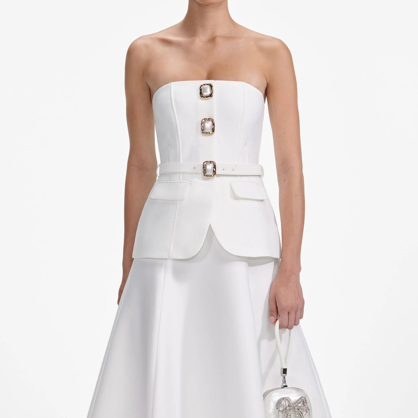 White Taffeta Bandeau Midi Dress