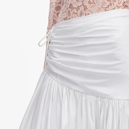 White Cotton Asymmetric Midi Skirt