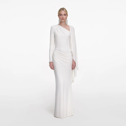 White Jersey Drape Maxi Dress