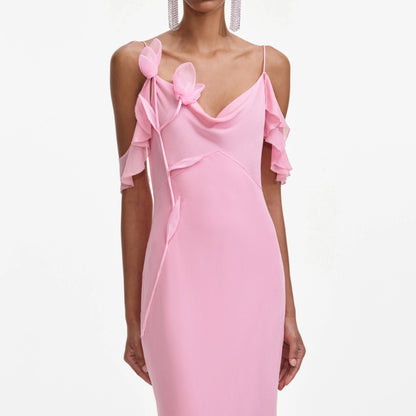 Pink Georgette Flower Maxi Dress